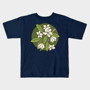 Green and White Sakura Branch Kids T-Shirt